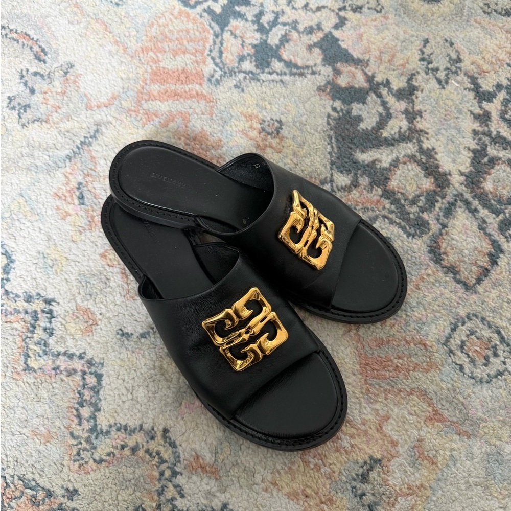 Givenchy Black Leather Slide Sandals
